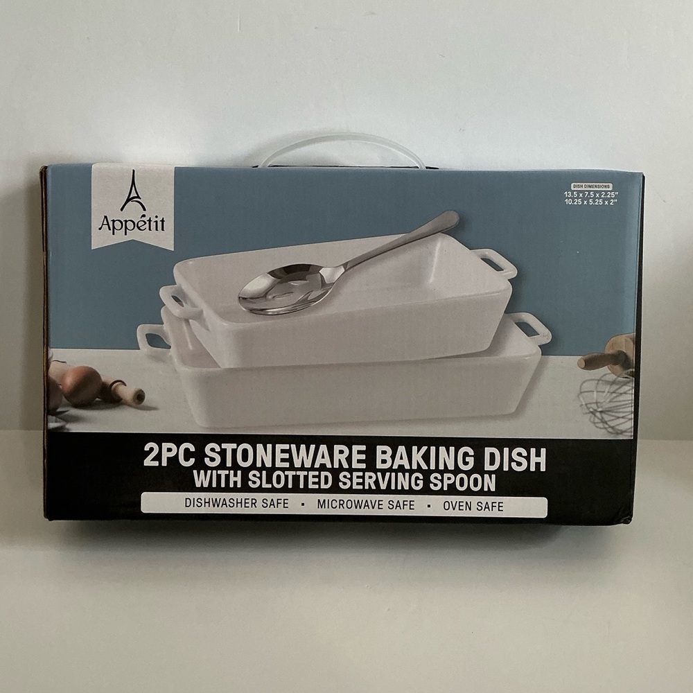 White Stoneware Baking Dish Set with Spoon